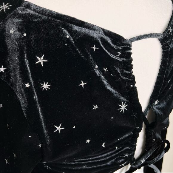 Wild Fable Black Velour Galaxy Lace Up Back Bodysuit L NWT - Picture 5 of 9